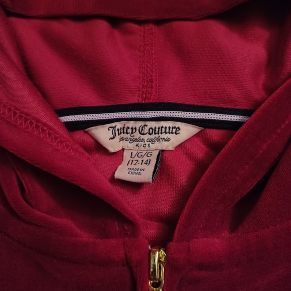 Juicy Couture Kids Velvet Red Hoodie with Gold Accents - Picture 3 of 8